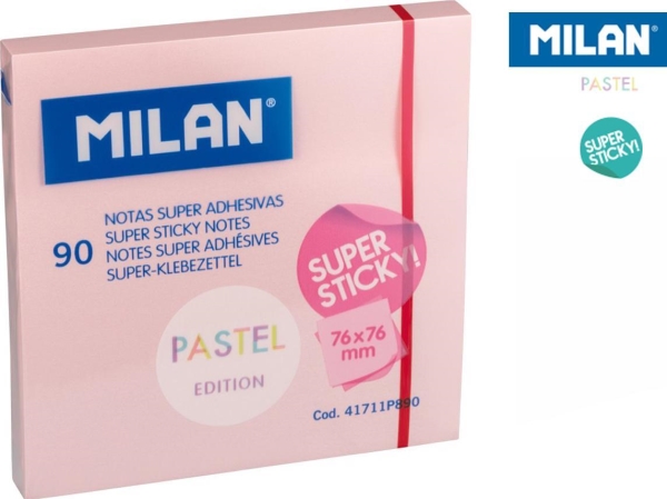 MILAN SUPER STICKY PASTEL Pink Post-it Notes 76 X 76, 90 ark