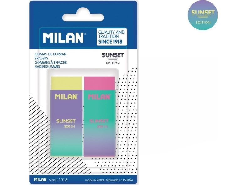 Milan suddgummi Milan 320 Sunset 2 st i blister | Skrivredskap - Korrigeringsprodukter - Korrigeringsroller | GameStuff