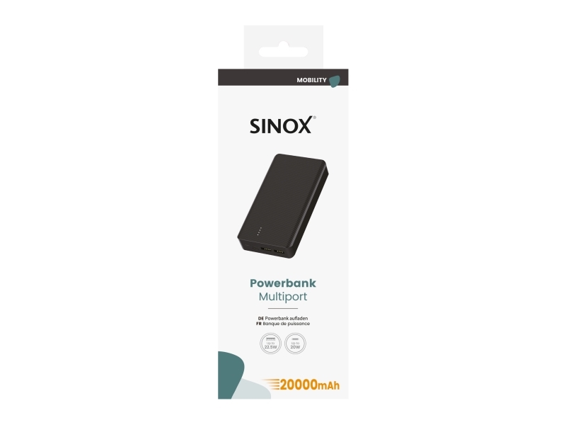 Sinox Power Bank 20000 mAh. Sort