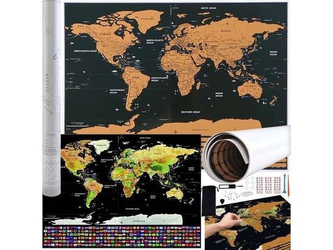 Iso Trade Världskarta - skrapkort med flaggor + tillbehör 23442 | Skola & Hobby - Festdekorera - Presentinslagning | GameStuff