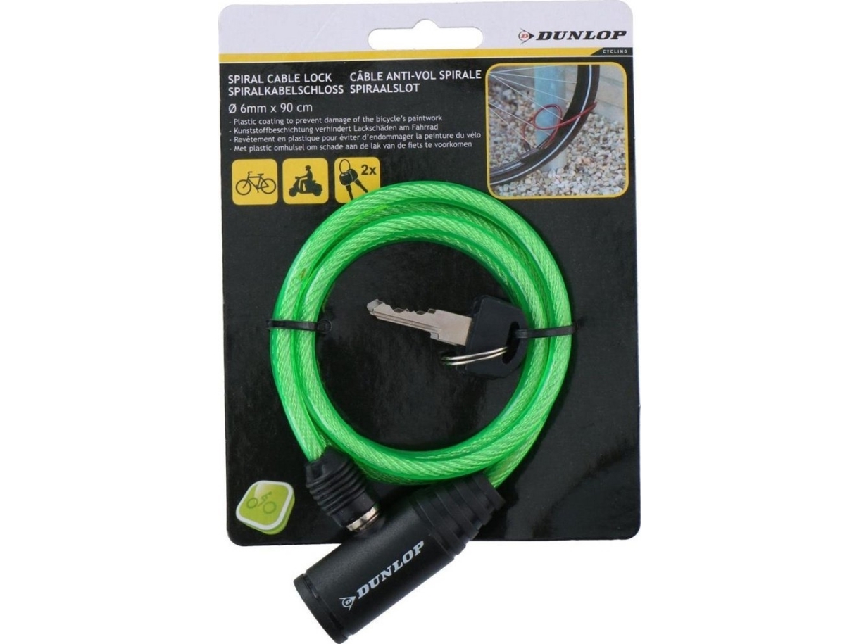 Dunlop cykellås Dunlop spiral med nøgle 0,6x90 cm grøn
