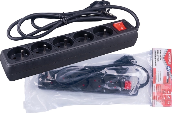 Office Products forlængerledning OFFICE PRODUCTS, 5 stik, 1,5 m, med jord og afbrydere, sort