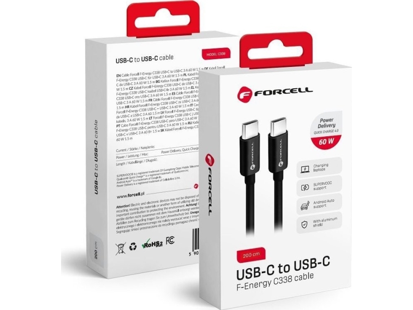 Usb-Kabel Forcell Usb-C Til Usb-C 2 M Sort