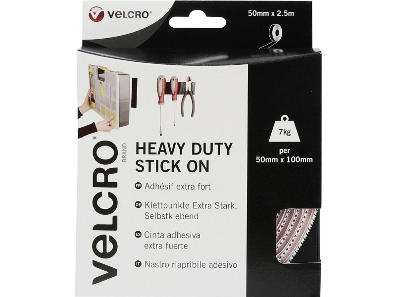 Velcro Vel-Ec60246, Hvid, 50 Mm, 2,5 M, 1 Stk, Kasse