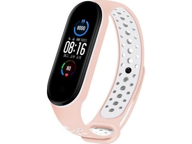 Beline Beline Pasek Design Mi Band 7/6/5 Różowo-Biały /Pink-Weiß