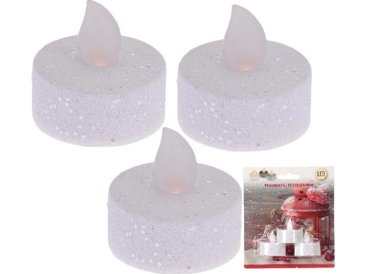 Eko-Light 3 ŚWIECZEK TEA LIGHT LED Z BROKATEM