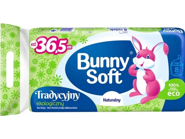 Bunny Soft Bunny Soft Traditional - Blødt toiletpapir, 100 % genbrugspapir - 8 ruller