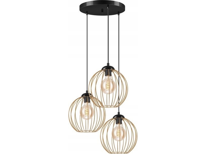 Hängelampe Lamkur Lamkur Zoya 45443, Metall-Pendelleuchte Loft-Käfig, 3X60w E27, Schwarz/Gold