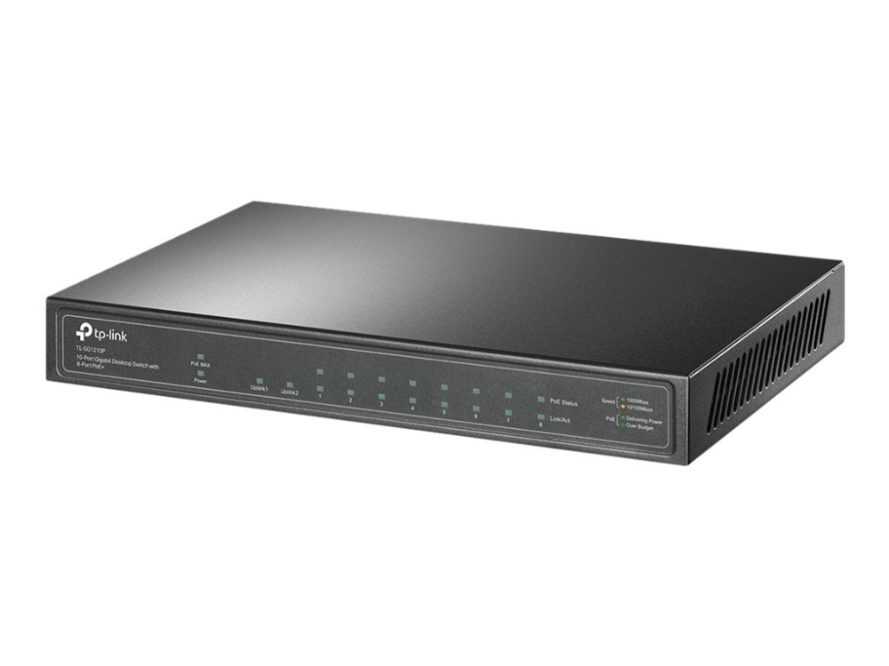 Tp-Link Tl-Sg1210p - Switch - Ikke Administreret - 8 X 10/100/1000 (Poe+) + 1 X 10/100/1000 (Uplink) + 1 X Gigabit Sfp (Uplink) - Desktop - Poe+ (63