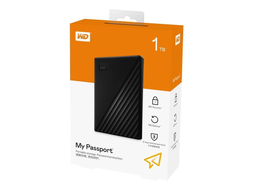 Wd My Passport Wdbyvg0010bbk Harddisk Krypteret 1 Tb Ekstern Bærbar Usb 3.2 Gen 1 256 Bit Aes Sort
