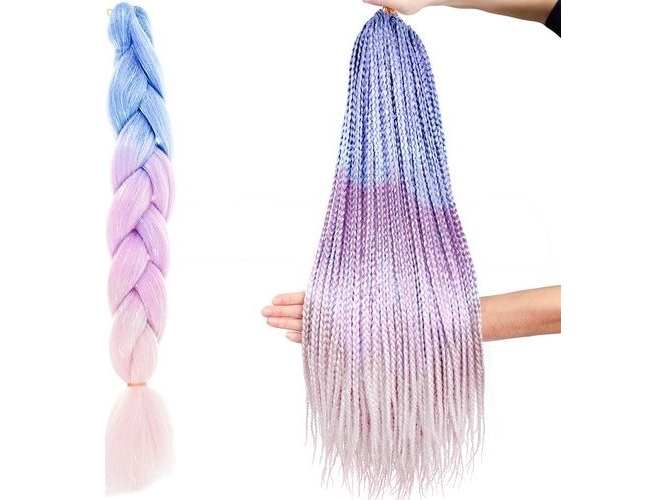 Farverig Ombre Fletning med Glitter - Blå, Lilla og Pink