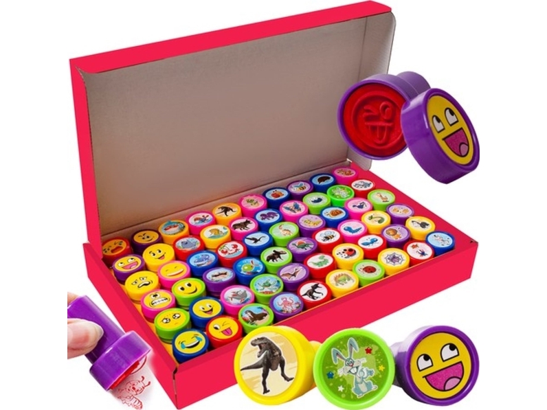 60 farverige børnefrimærker - dyr og smileys