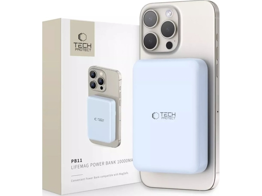 Powerbank Tech-Protect Lifemag Pb11 Mit Magsafe 10000Mah 15W Usb-C Anschluss - Blau + Usb-C Kabel