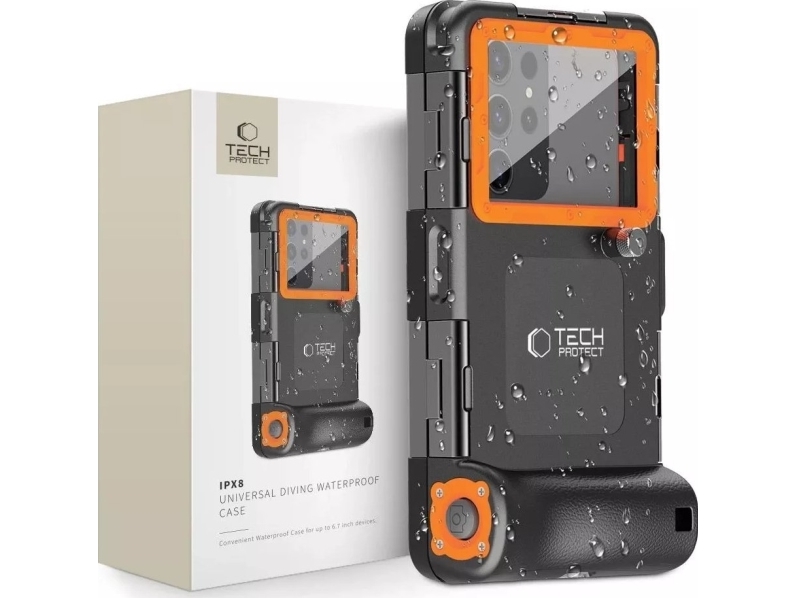 Tech-Protect Waterproof Case Wasserdicht Ipx8 Für 4,7-6,7"-Smartphones - Schwarz Und Orange