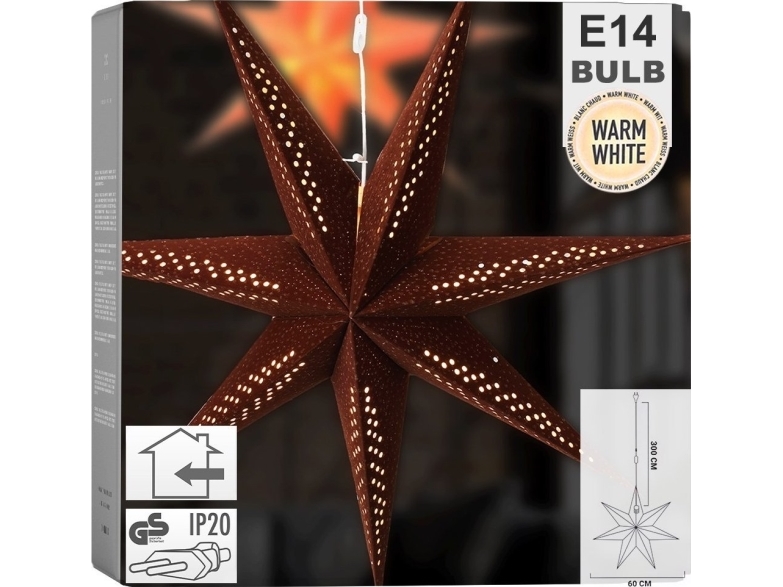 Home Styling Collection Juledekoration Glødende velourbrun hængende stjerne 60 cm