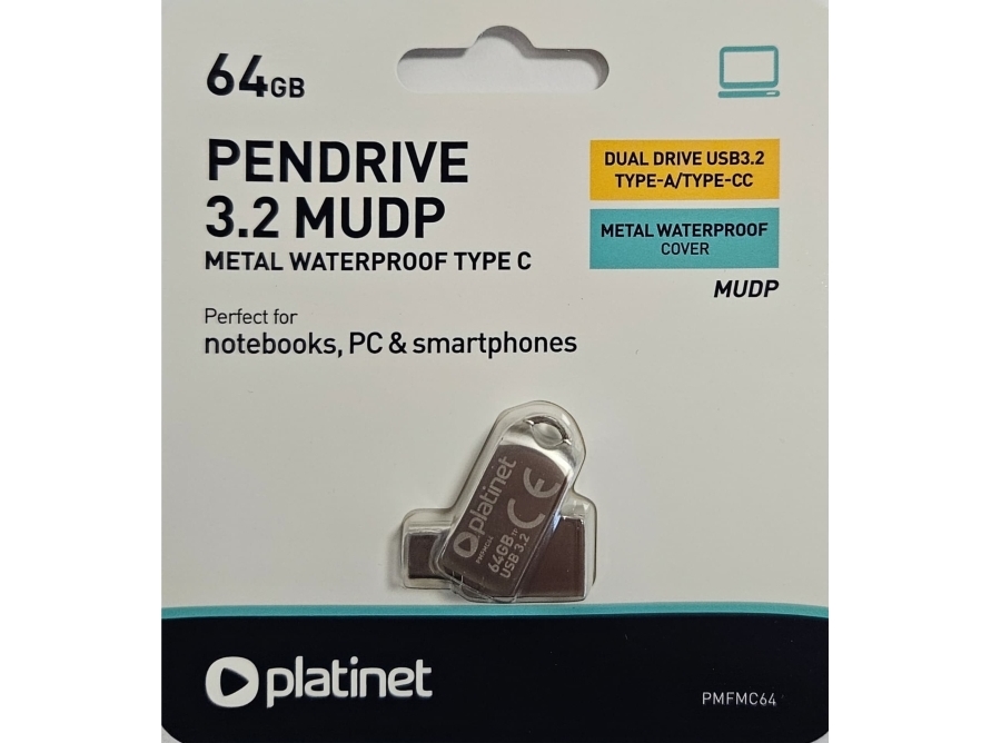 Pendrive Platinet Platinet Pendrive Usb 3.2 + Usb-C 64Gb Metall Udp Wasserdicht [45971]