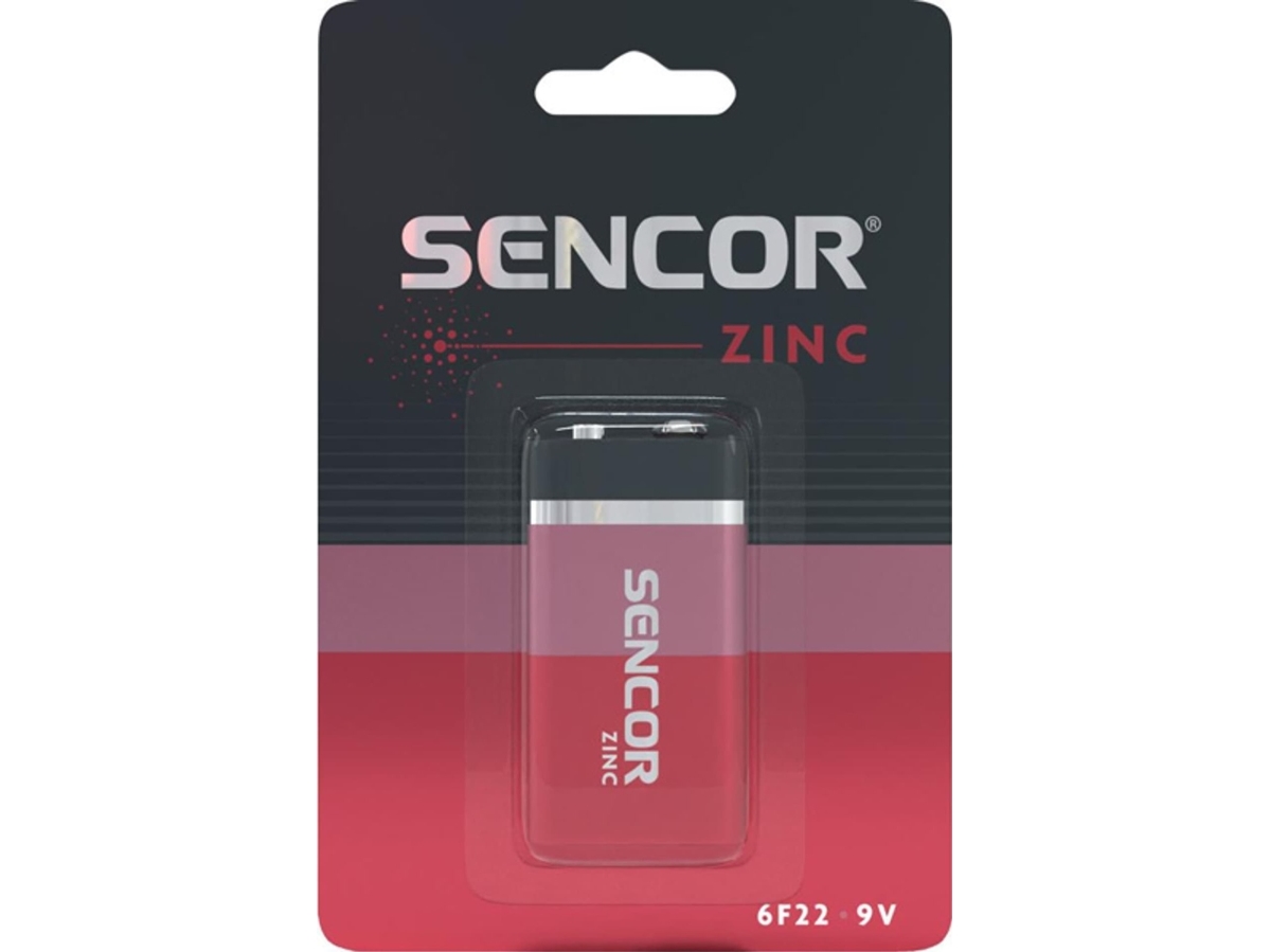 Sencor Zink-Kohle-Batterie, 6F22, 6F22, 9V, Sencor, Blister, 1-Pack