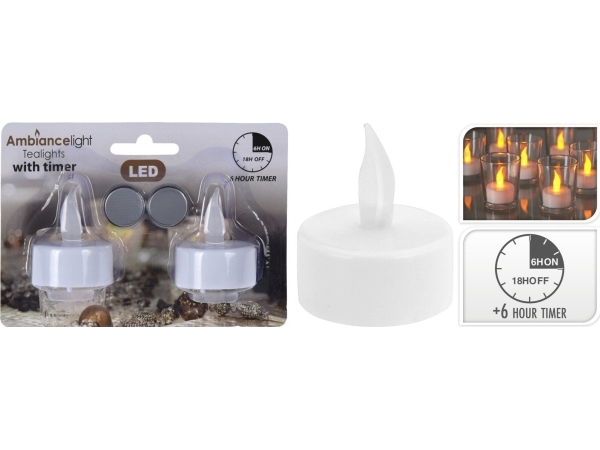 Affek Design  2 LED teelys med timer - hvid