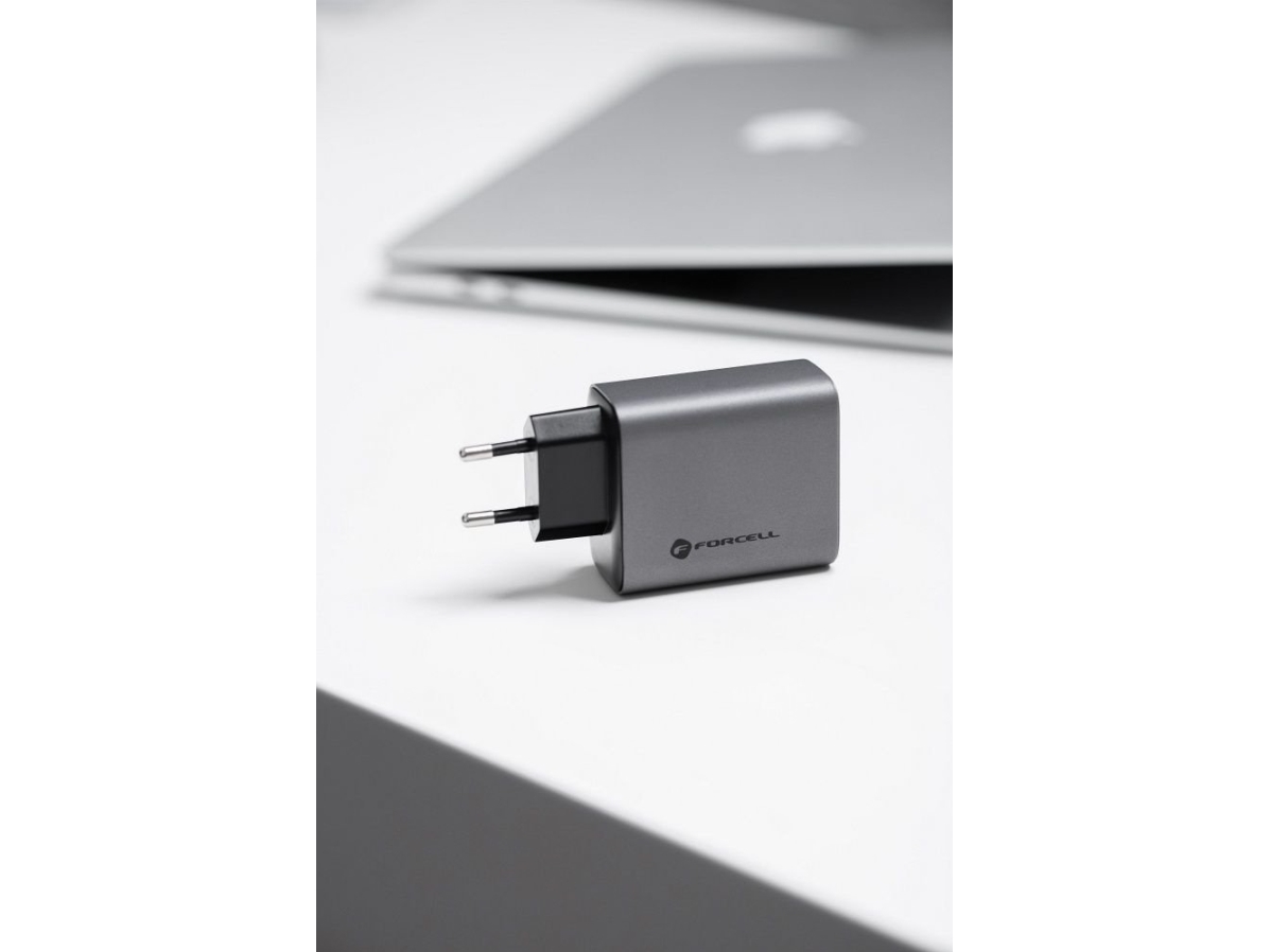 Forcell F-Energy Gan Vt-42B Netoplader 2 X Type C + Usb A Pd Qc4.0 4A 65W Grå