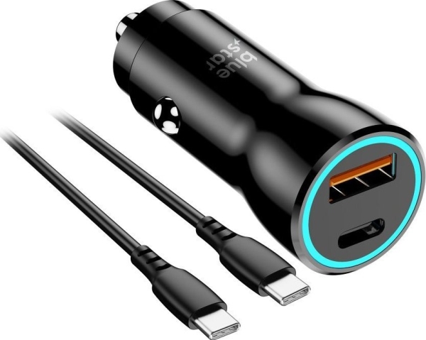 Biloplader Blue Star 3A 25W Type C + Usb-A + Usb-C Til Usb-C Kabel Pd Qc3.0 Afc Pps Sort