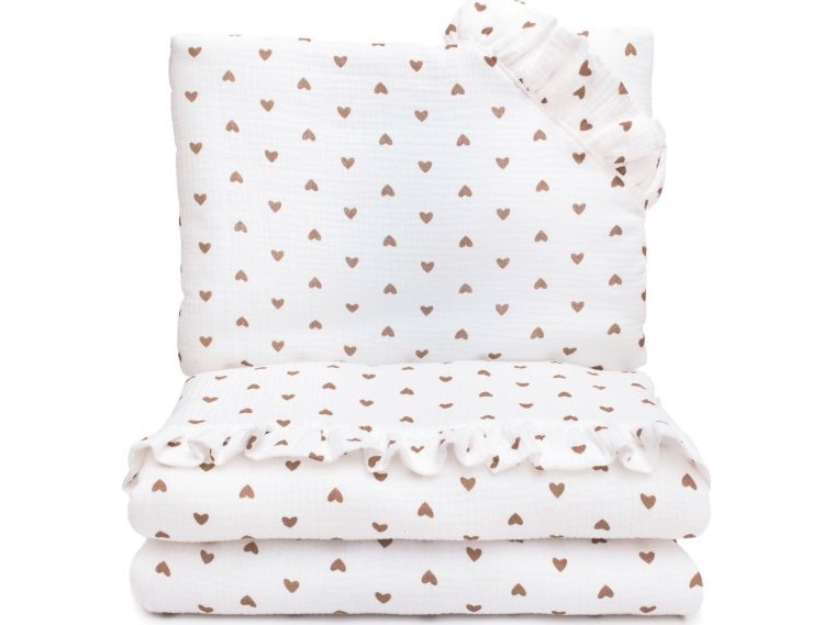 PULP BAMBOO pusletaske/velour sengetøj muslin 80x100 cm - hjerter