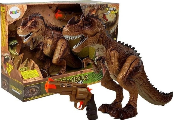 Lean Toys Bewegliche Dinosaurier Tyrannosaurus Dampfkanone Sound Lichter Gelb