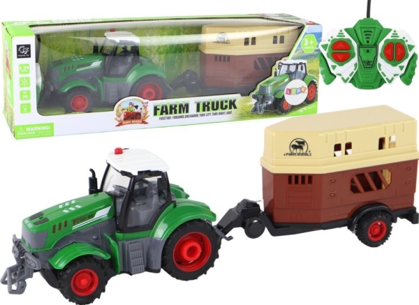 LeanToys RC traktor, koblings-/træk maskine med anhænger, fjernstyret 1:24