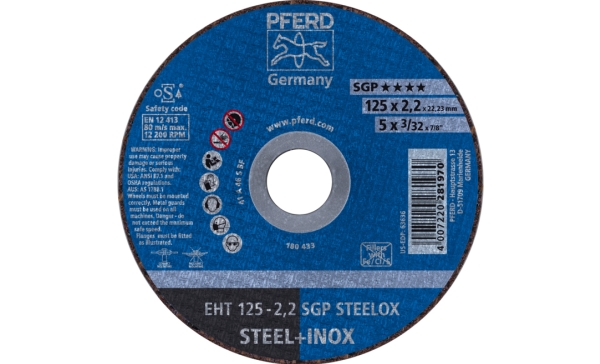 PFERD EHT 125-2,2 SGP STEELOX, Stål, Rustfrit stål, PFERD, 2,22 cm, 12,5 cm, 12200 rpm, 25 stk