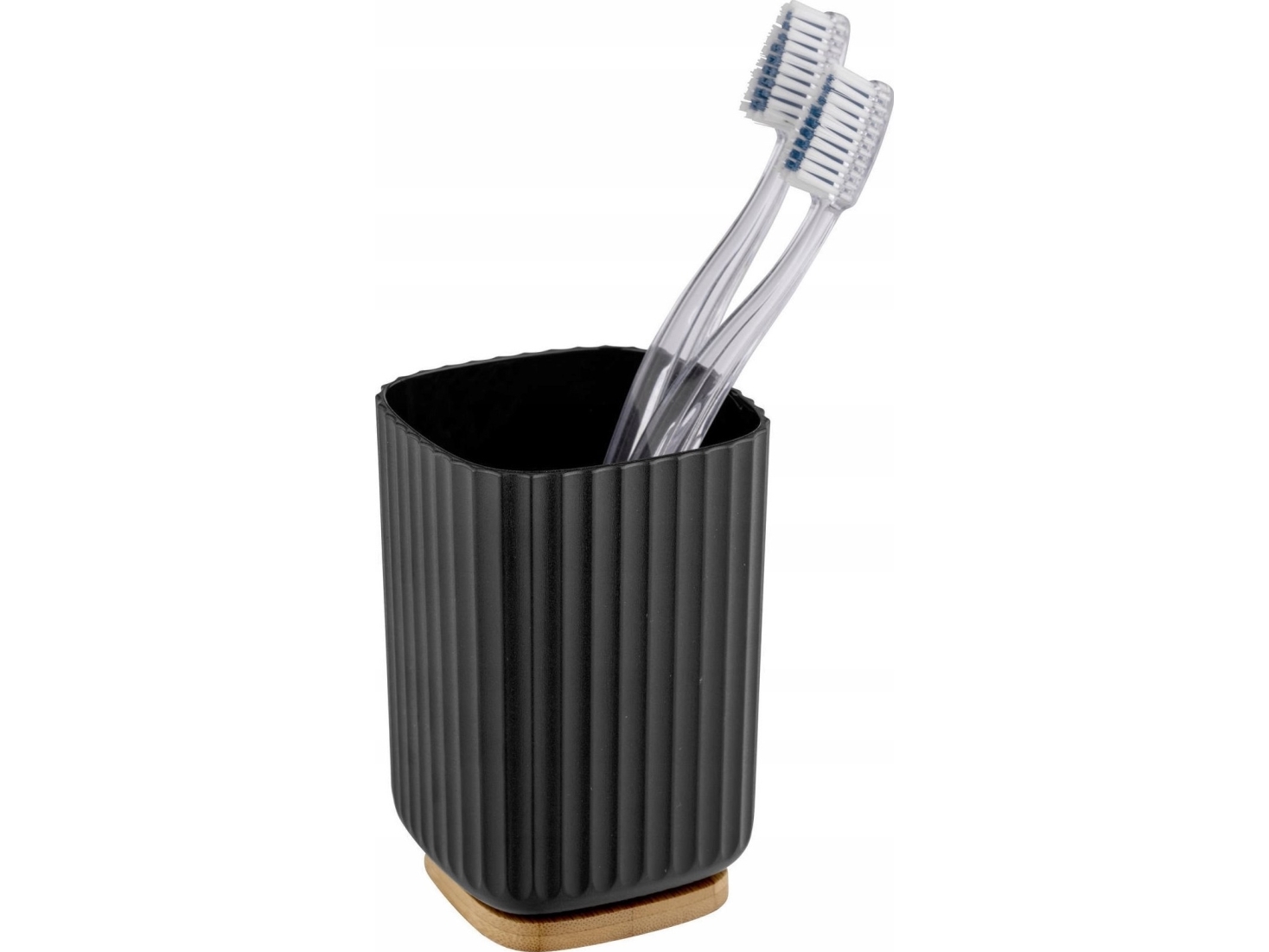 WENKO Rotello, Fritstående tandbørsteholder, Bamboo, Plast, Sort, Træ, 86 mm, 86 mm, 111 mm