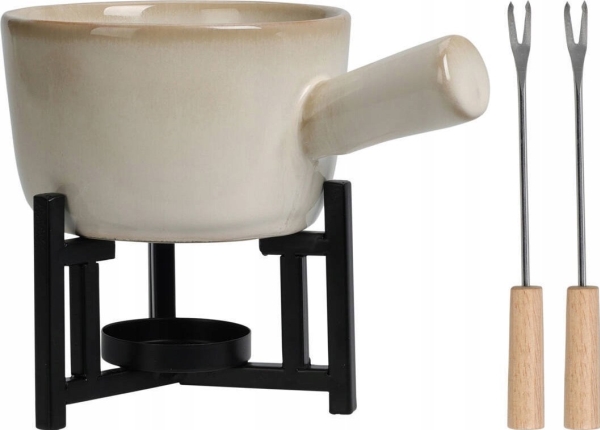 Home Styling Collection fondue-set i stengods, rund skål i porslin, 2 gafflar | Köksapparater - Köksmaskiner | GameStuff