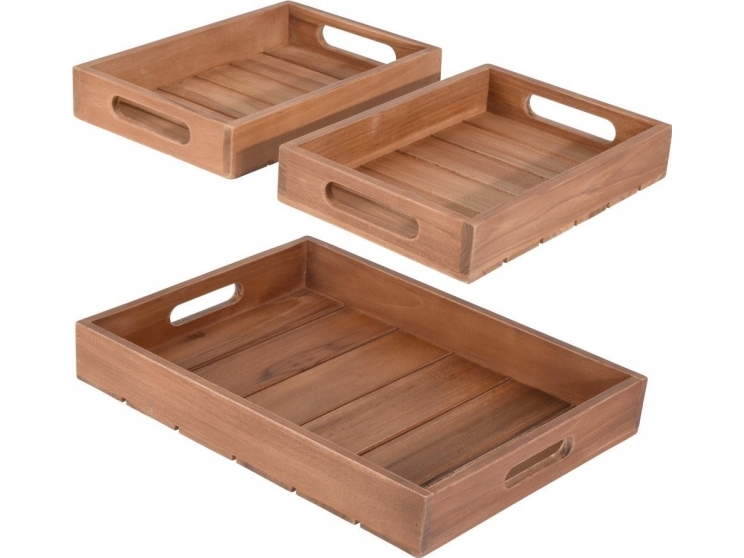 Home Styling TEAK koristetarjottimien kokoelma, 3 elementtiä