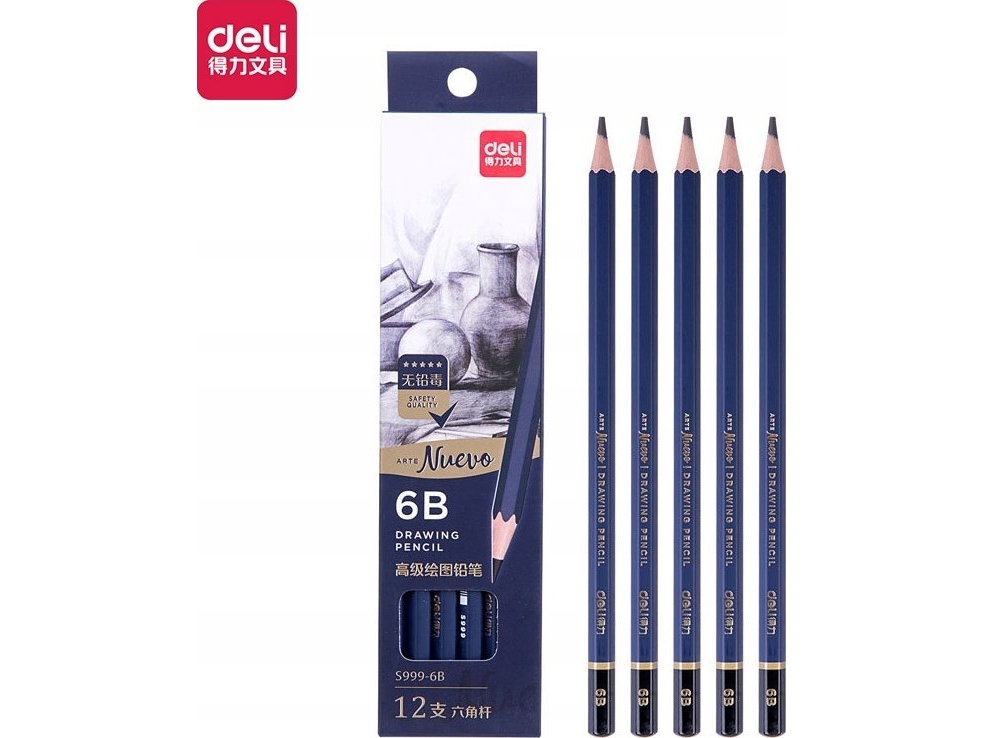 Deli Sketching Bleistifte 6B Nuevo 12Pcs Deli