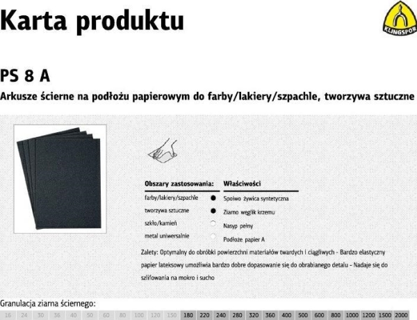 Klingspor hiomapaperi WATER PS8A ARK.230*280 GR.500(45027) OP.50 SHEETTI