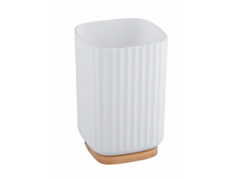 WENKO Rotello, Fritstående tandbørsteholder, Plast, Træ, Hvid, Træ, 86 mm, 86 mm, 111 mm
