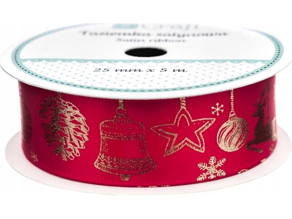 DP Craft TASIEMKA SATYNOWA LOVABLE CHRISTMAS, 25 MM X 5 M, CZERWONA