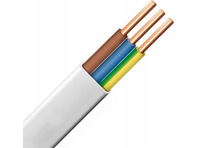 Slask kabel YDYp 3x1,5 mm2 flad installationskabel 450/750V hvid, rullet fra tromle 172152001S0500