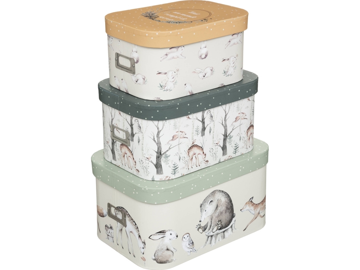 Atmosphera Dekorative æsker med låg Forest Friends, 3 stk