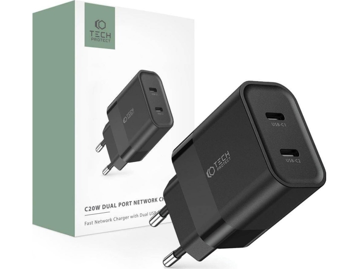 Tech-Protect Netzladegerät Pd 20W 2X Usb-C Tech-Protect C20w Schwarz