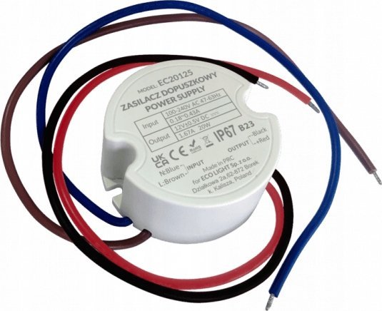 ECOLIGHT2 LED-strømforsyning til dåse Eco Light fi60 1,67A 20W 12V IP67 50x50x22 EC20125
