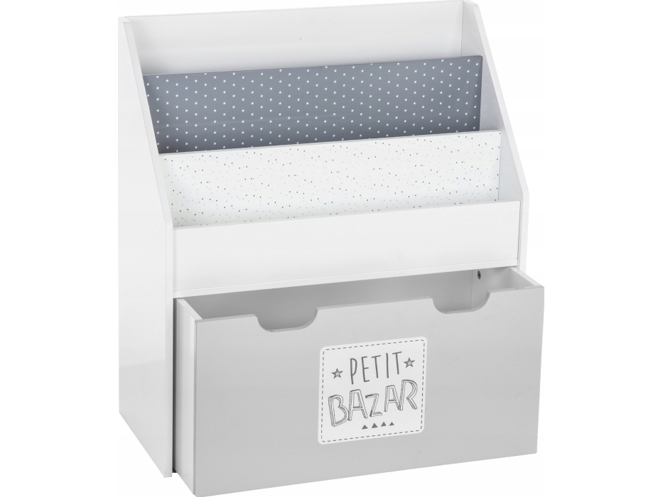 Atmosphera Børnebogreol med skuffe og rum, 62,5 x 30 x 70 cm, hvid og grå