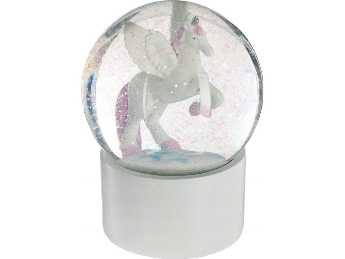 Atmosphera snøkugle med glitter, hvid enhjørning, Ø 10 cm