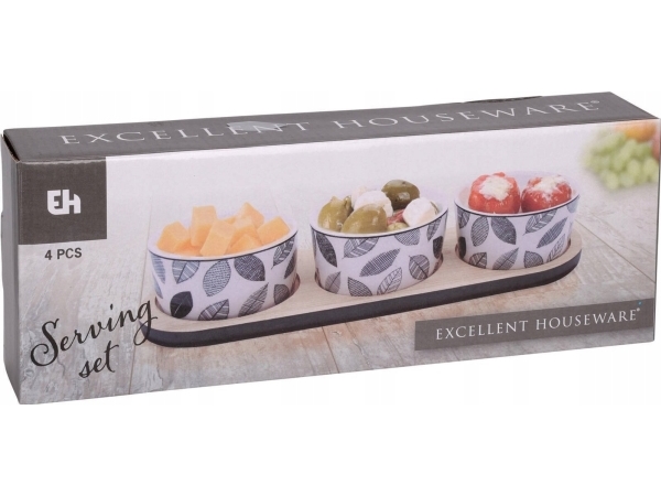 Excellent Houseware serveringssæt til tapas: bakke og 3 porcelænsfade, Ø 10 cm