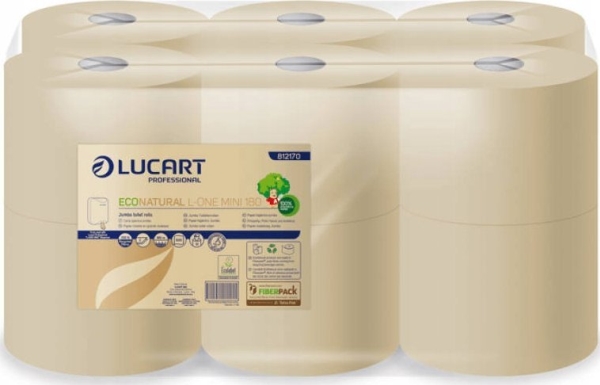 Karen Lucart Econatural L-One Mini - Jumbo-Toilettenpapier, Zentral Dosiert, 2-Lagig, 180 M, Zellulose Fiberpack - 12 Rollen
