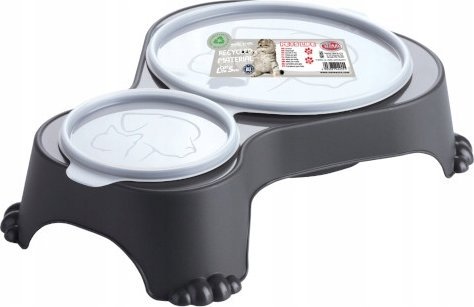 Pet Nova Pet Nova Double Bowl With Cover 1L+0.28L Gray