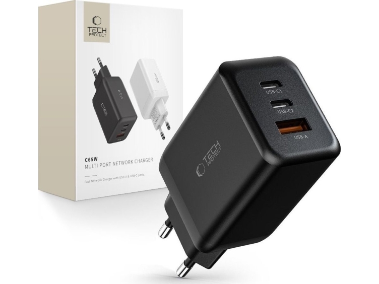 Ładowarka Tech-Protect Tech-Protect C65w 3-Port Network Charger Pd65w/Qc3.0 Black