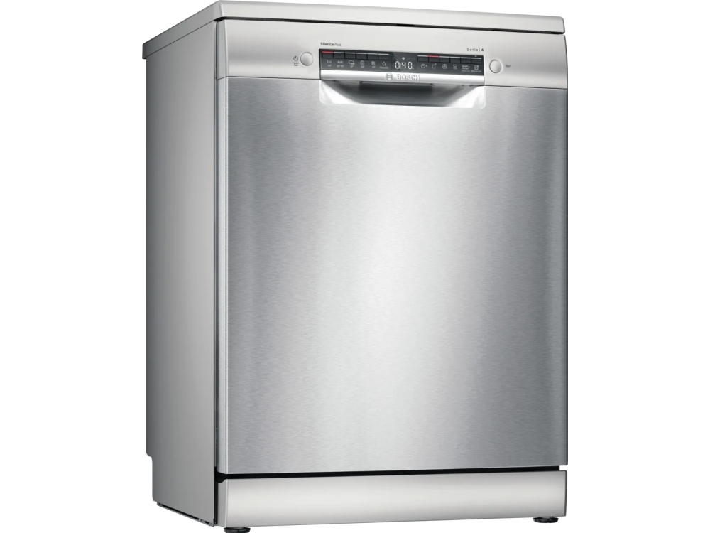 Bosch Serie 4 Sms4eki06e, Freistehend, Standardgröße (60 Cm), Edelstahl, Schwarz, Edelstahl, Tasten, Lcd