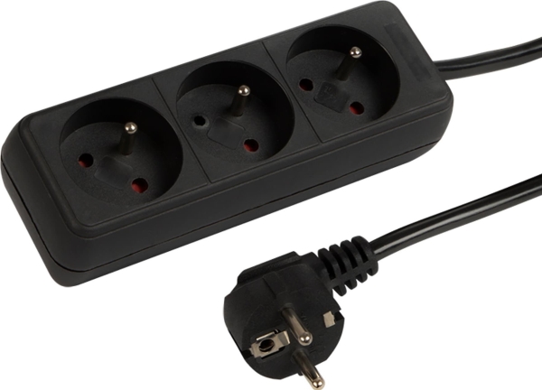 Netværksforlænger 98-769# Pr-370P 3-Udtag Med Jord 1,5 M Sort 3X1,5 Mm²
