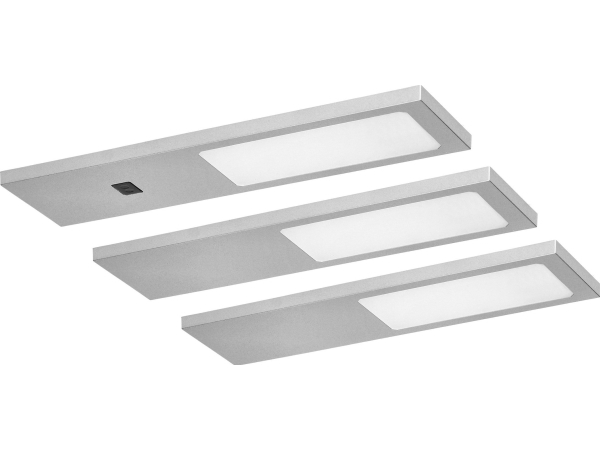 Orno PLANA 3 LED šviestuvų komplektas po spintele, 3x4W, 3x240lm, 4000K, su bekontakčiu jungikliu, pilkos spalvos