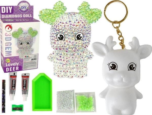 Leantoys Diy Diamant Rentier 3D Kristalle Schlüsselanhänger Weiß
