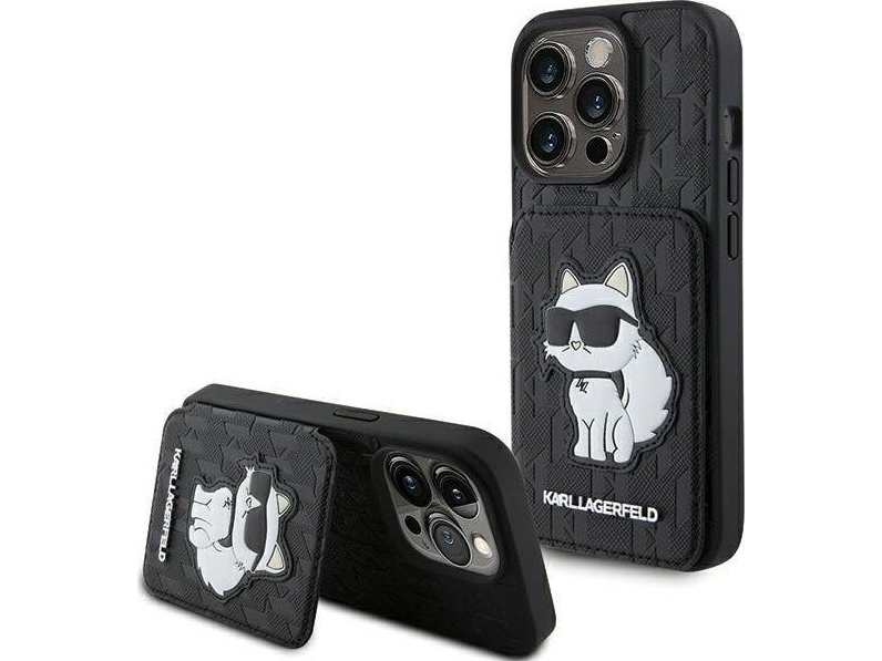 Karl Lagerfeld Klhcp15xsakcnsck Iphone 15 Pro Max 6.7" Czarny/Black Hardcase Saffiano Cardslots And Stand Monogram Choupette